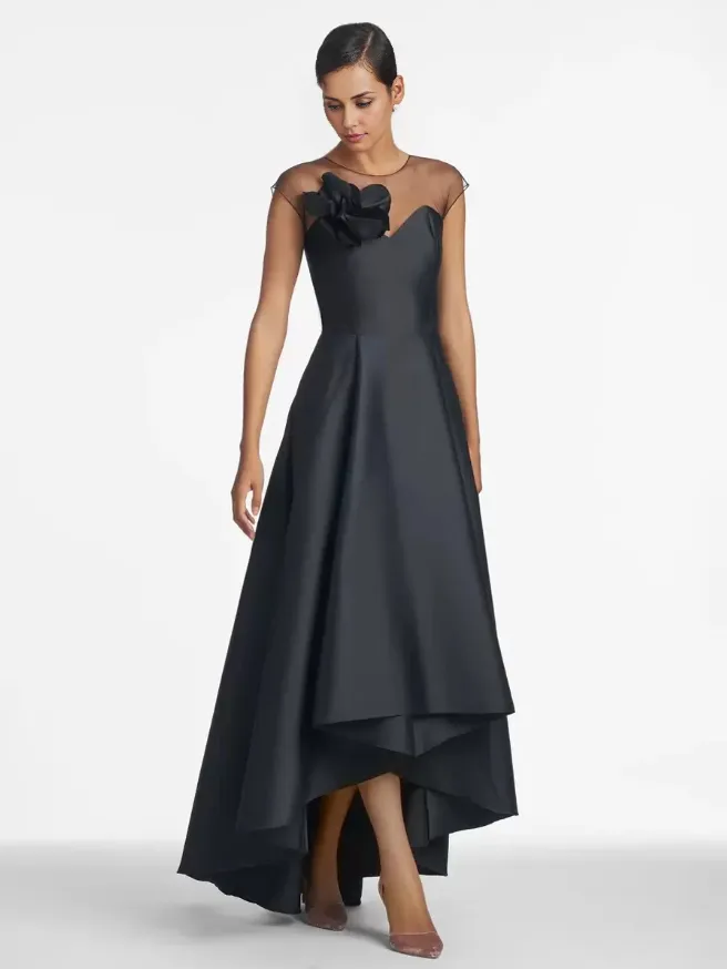 Illusion Neckline Sleeveless A-Line Asymmetrical Pleated Wedding Guest Dresses Mother of the Bride Dresse