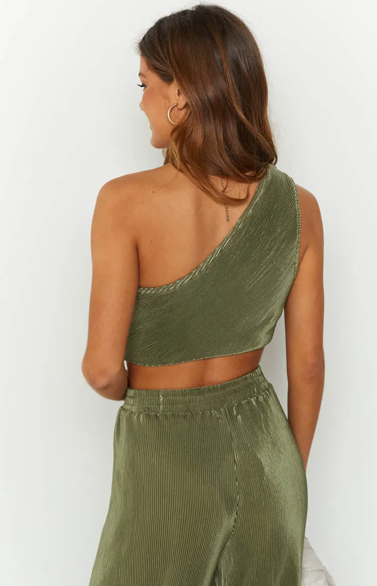 Lailah Khaki One Shoulder Crop Top