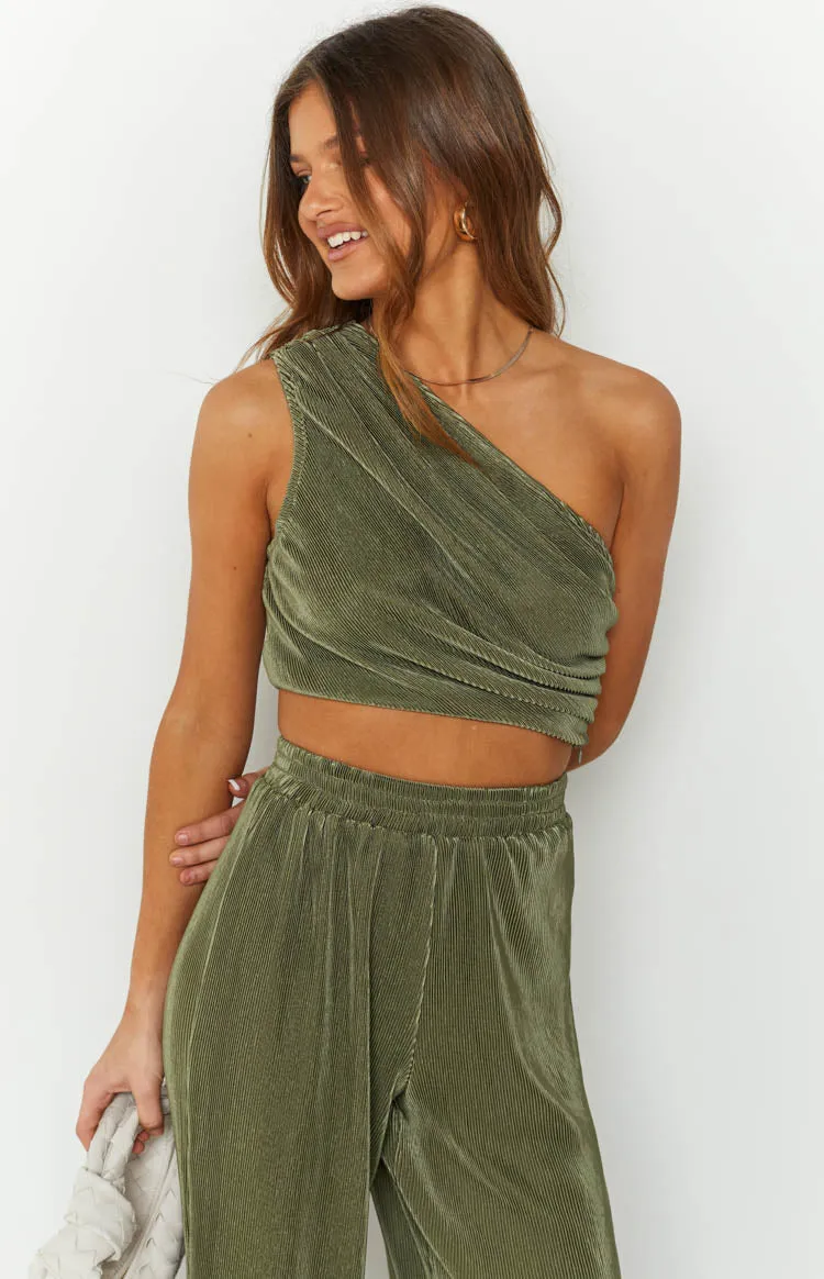 Lailah Khaki One Shoulder Crop Top