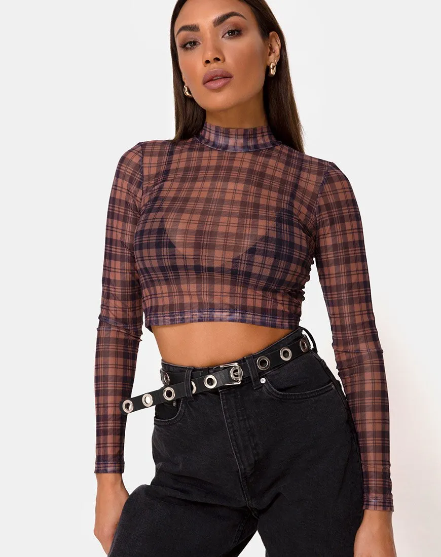 Lara Crop Top in Net Checking Out Brown