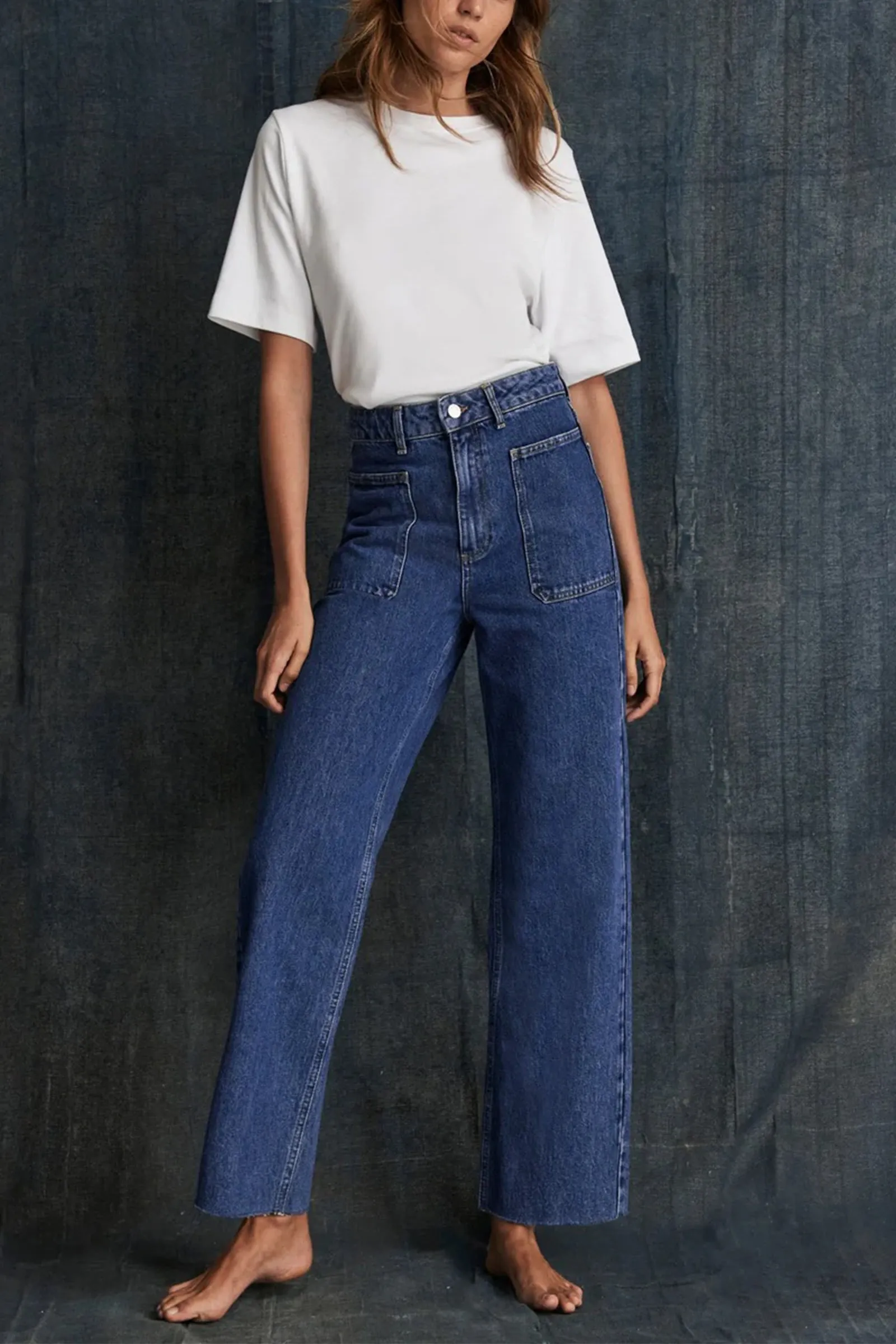 Mid Indigo Crop Wide Jeans