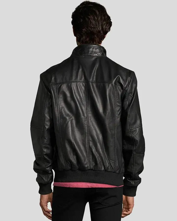 Mike Black Bomber Leather Jacket