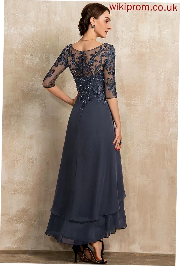 Mother Chiffon V-neck of Lace Asymmetrical A-Line Mother of the Bride Dresses Brenna Bride the With Beading Dress Sequins