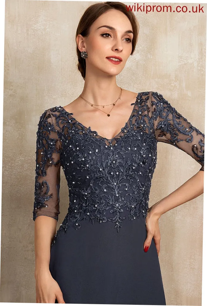 Mother Chiffon V-neck of Lace Asymmetrical A-Line Mother of the Bride Dresses Brenna Bride the With Beading Dress Sequins