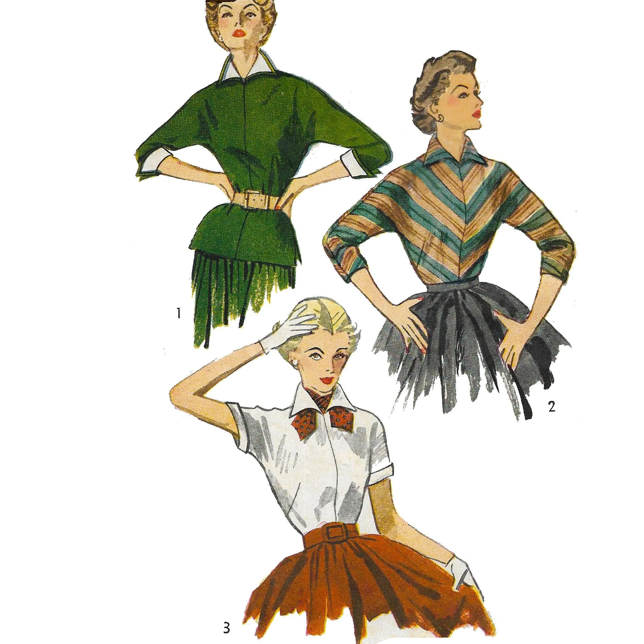 PDF - Vintage 1950s Pattern – 'Easy' Over-blouse, Blouses with Detachable Collar, Cuffs & Scarf -  Bust 32” (81.3cm) - Instantly  Print At Home