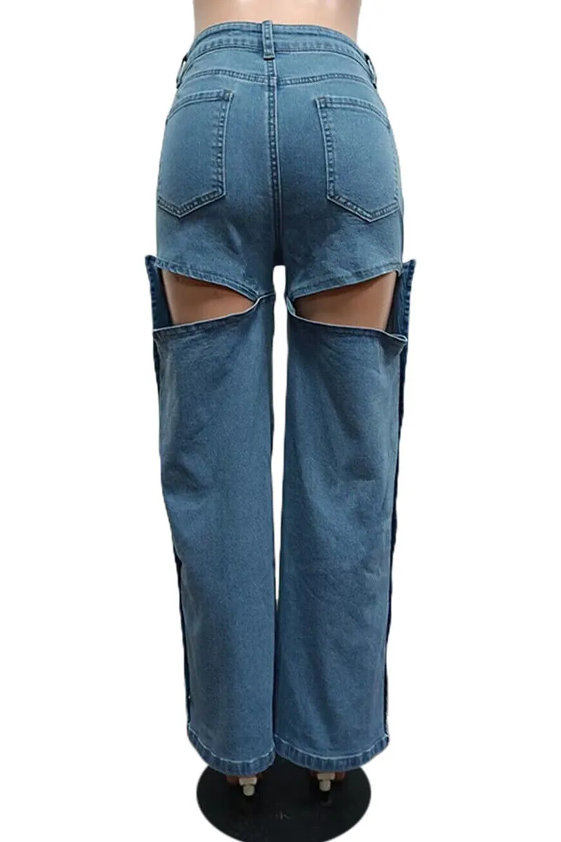 PE097 Hollow Out Denim Jeans