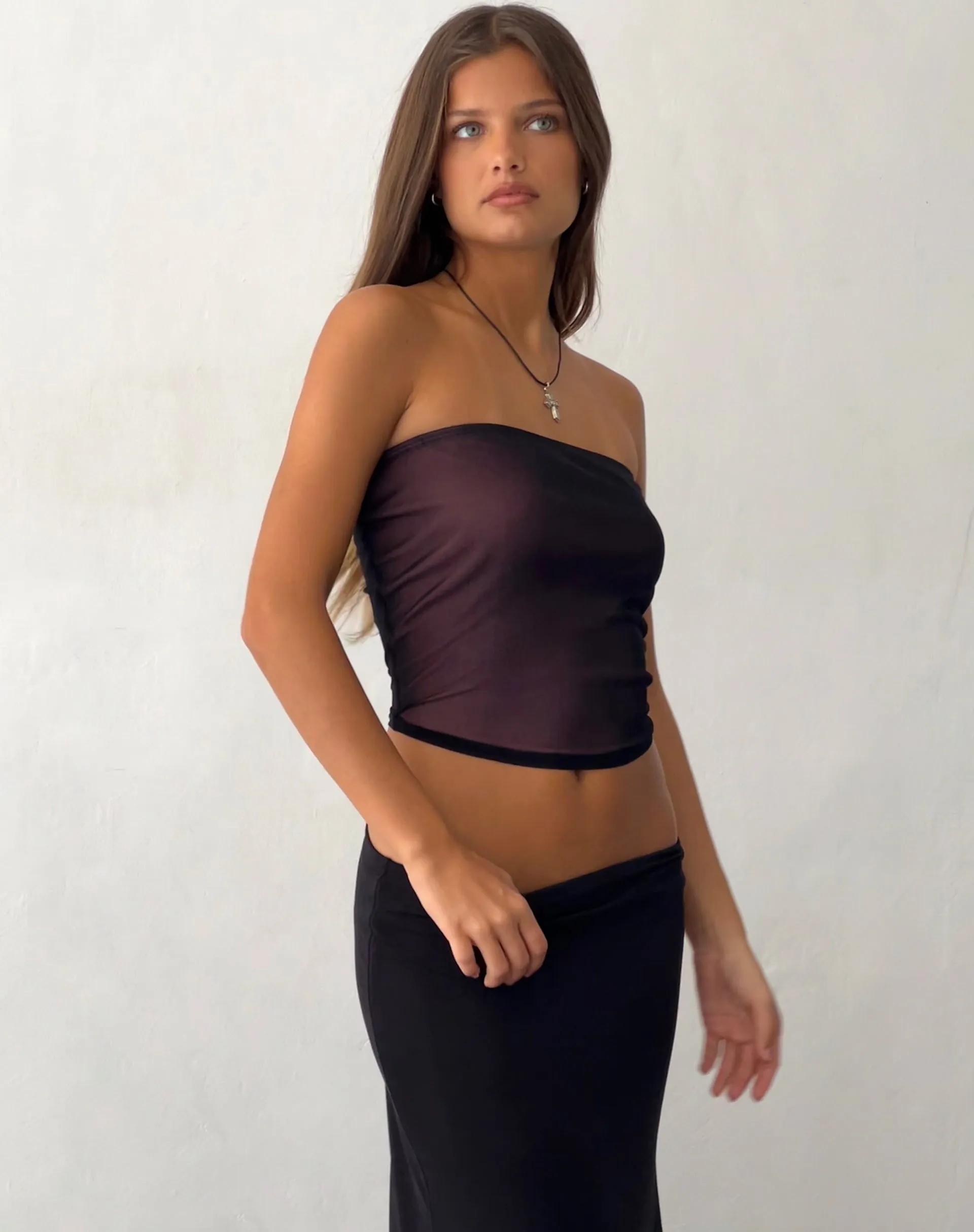 Peggy Bandeau Top in Black with Pink Lining