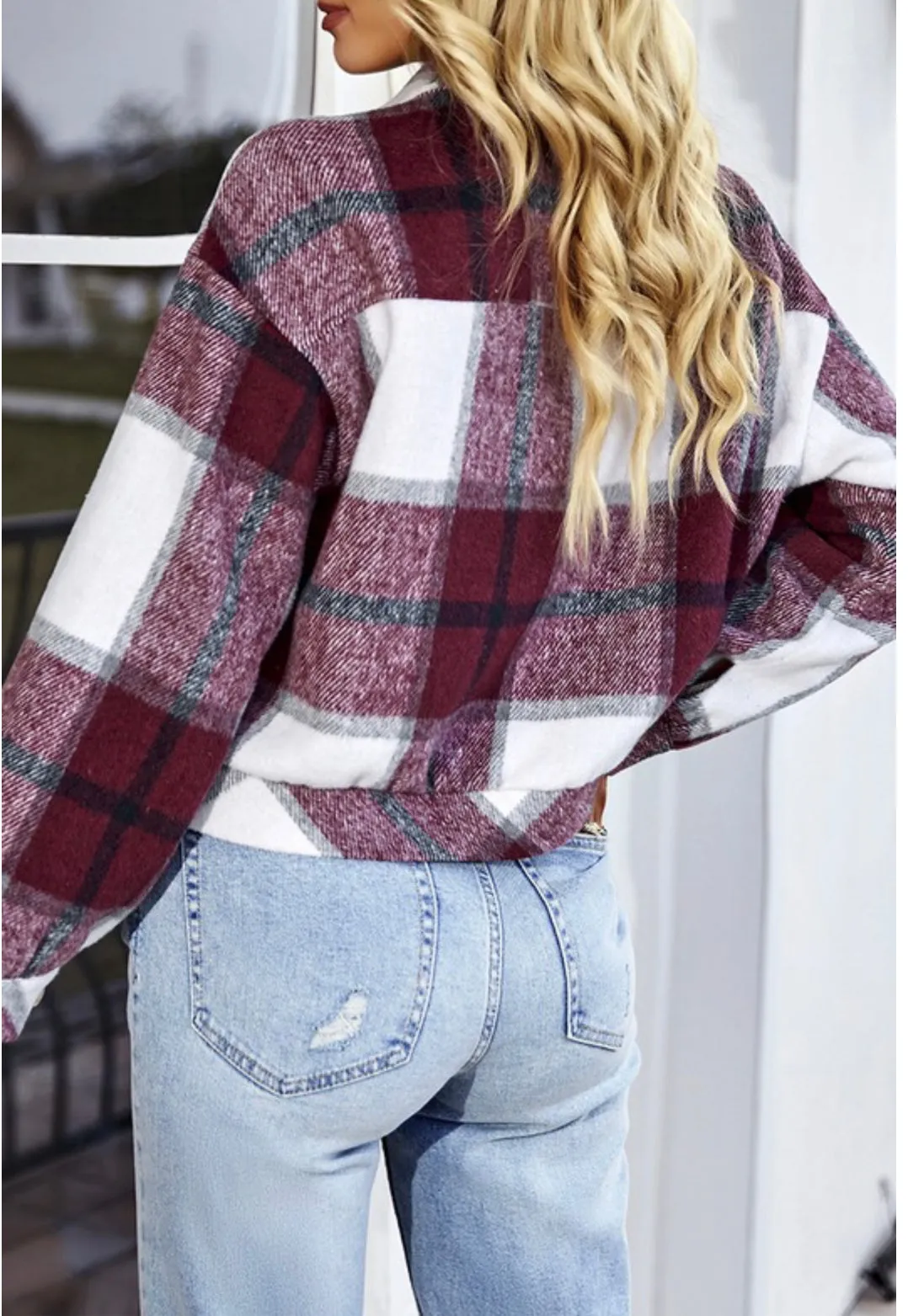 Plaid Cropped Button Jacket