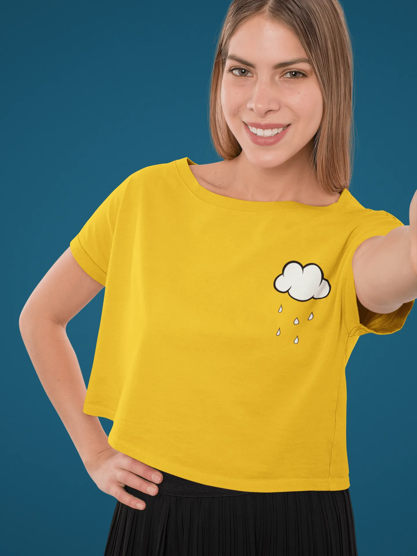 " CLOUDS AND RAINS " Half-sleeve Pocket Design Crop Top's