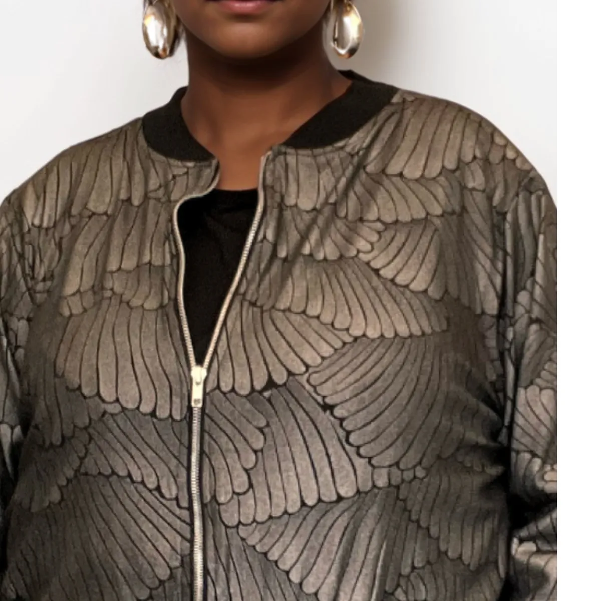 ROCKTHOSECURVES PEWTER SHELL PRINT ZIP UP BOMBER JACKET