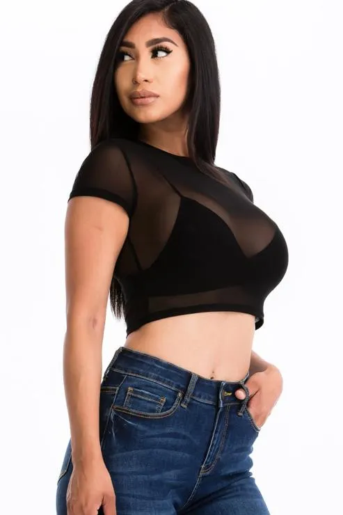 Sexy Mesh Sheer Short Sleeve Crop Top (CAPELLA)