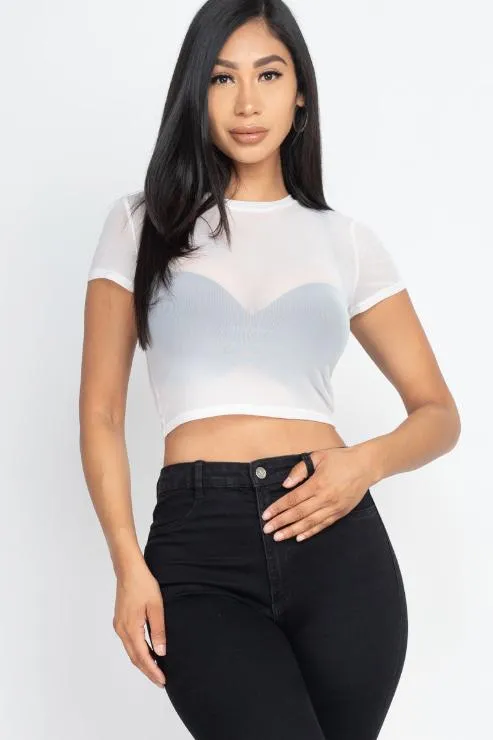 Sexy Mesh Sheer Short Sleeve Crop Top (CAPELLA)