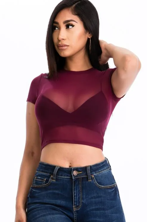 Sexy Mesh Sheer Short Sleeve Crop Top (CAPELLA)