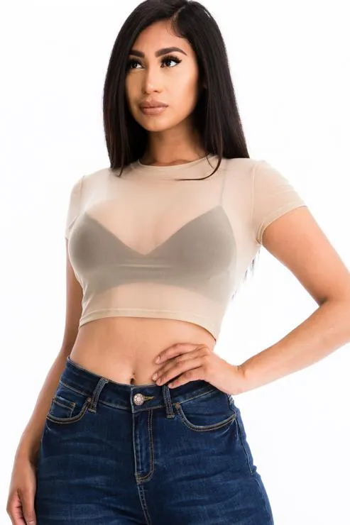 Sexy Mesh Sheer Short Sleeve Crop Top (CAPELLA)