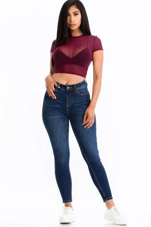 Sexy Mesh Sheer Short Sleeve Crop Top (CAPELLA)