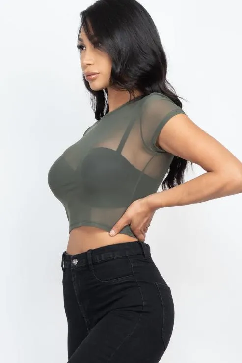 Sexy Mesh Sheer Short Sleeve Crop Top (CAPELLA)