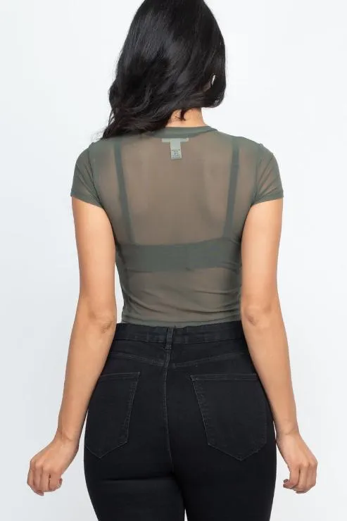 Sexy Mesh Sheer Short Sleeve Crop Top (CAPELLA)