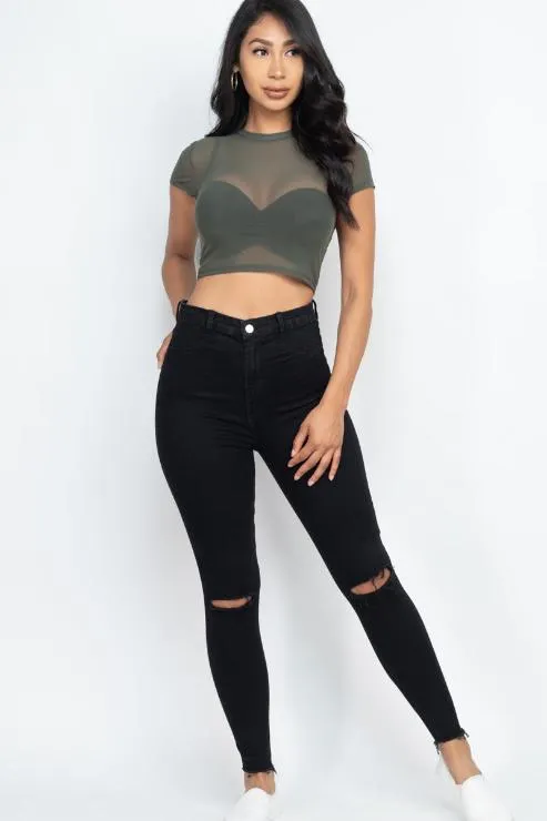 Sexy Mesh Sheer Short Sleeve Crop Top (CAPELLA)