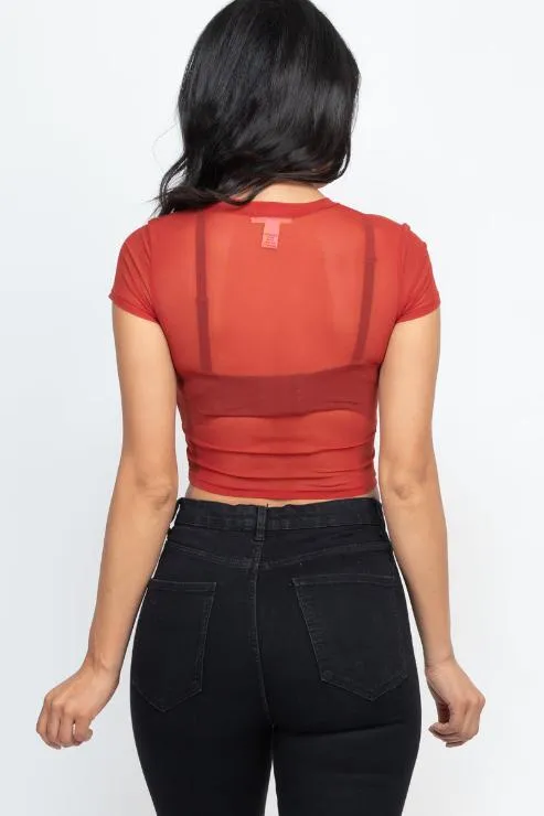 Sexy Mesh Sheer Short Sleeve Crop Top (CAPELLA)