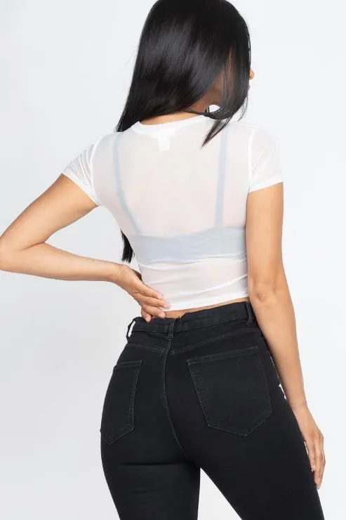 Sexy Mesh Sheer Short Sleeve Crop Top (CAPELLA)