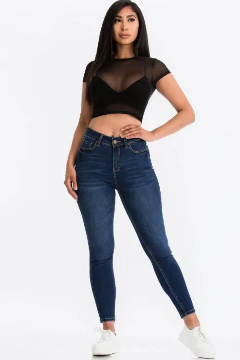 Sexy Mesh Sheer Short Sleeve Crop Top (CAPELLA)