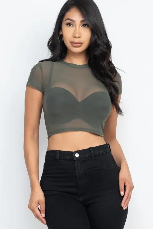 Sexy Mesh Sheer Short Sleeve Crop Top (CAPELLA)