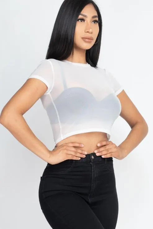 Sexy Mesh Sheer Short Sleeve Crop Top (CAPELLA)