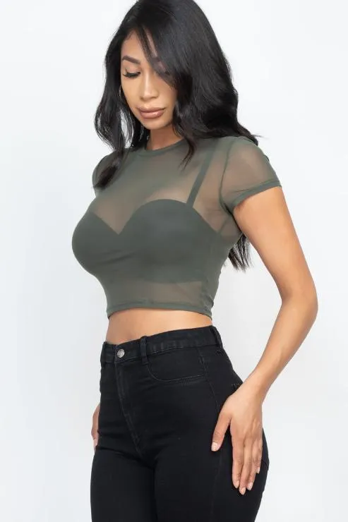 Sexy Mesh Sheer Short Sleeve Crop Top (CAPELLA)