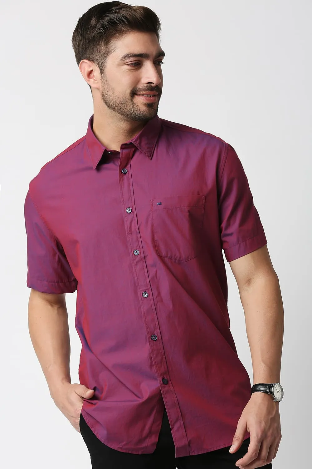 Slim Fit Chambray Halfsleeves Shirt