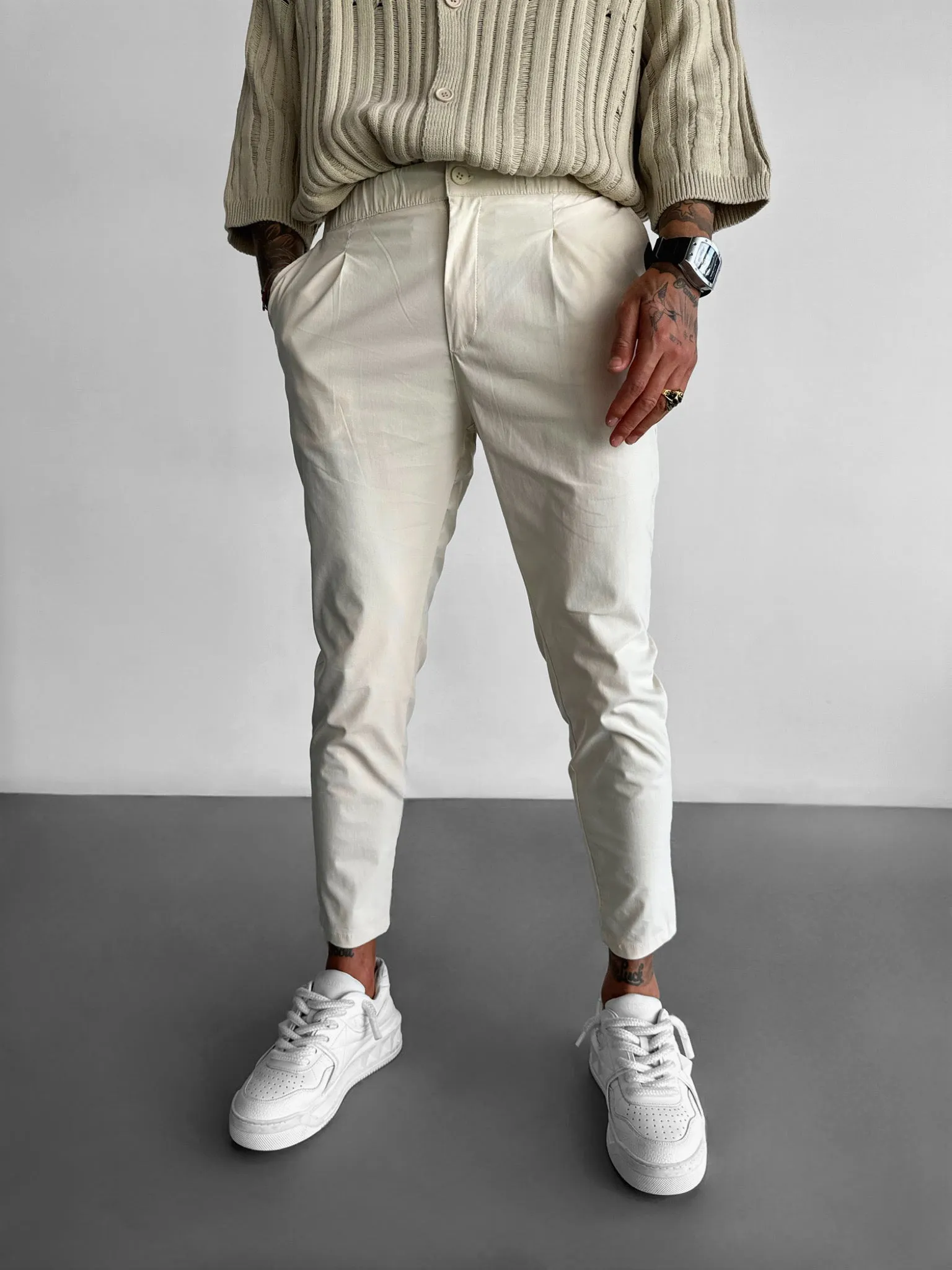 Slim Fit Chino Trousers - Creme