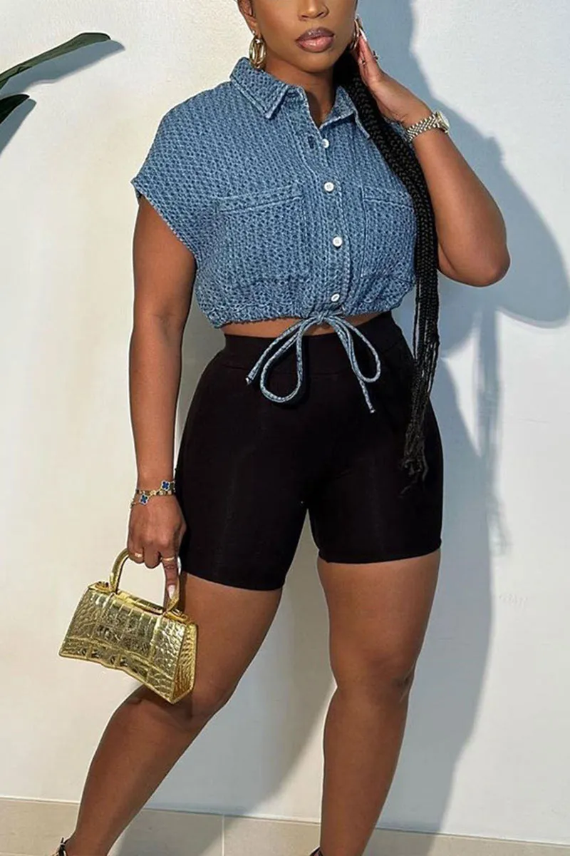 TG0196 Vintage Denim Crop Shirt