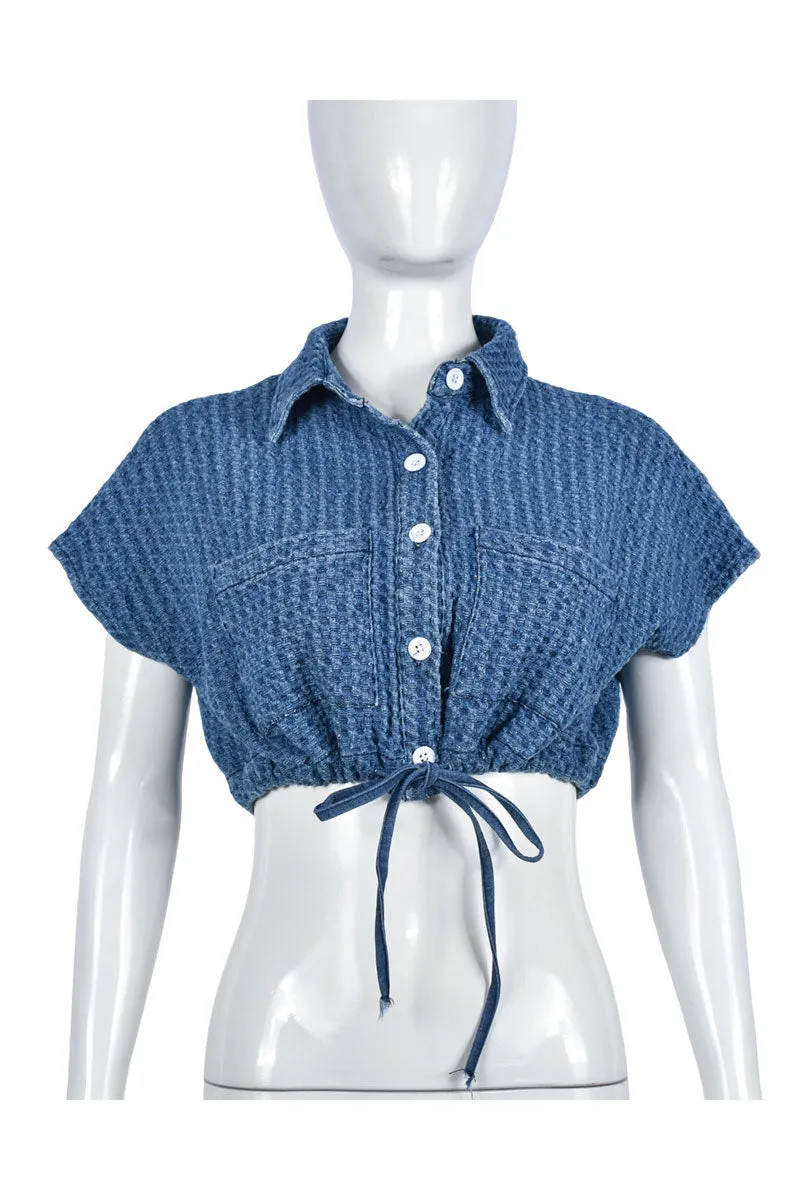 TG0196 Vintage Denim Crop Shirt