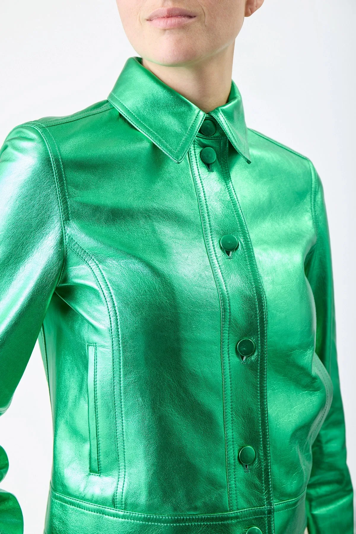 Thereza Jacket in Variseite Green Metallic Nappa Leather