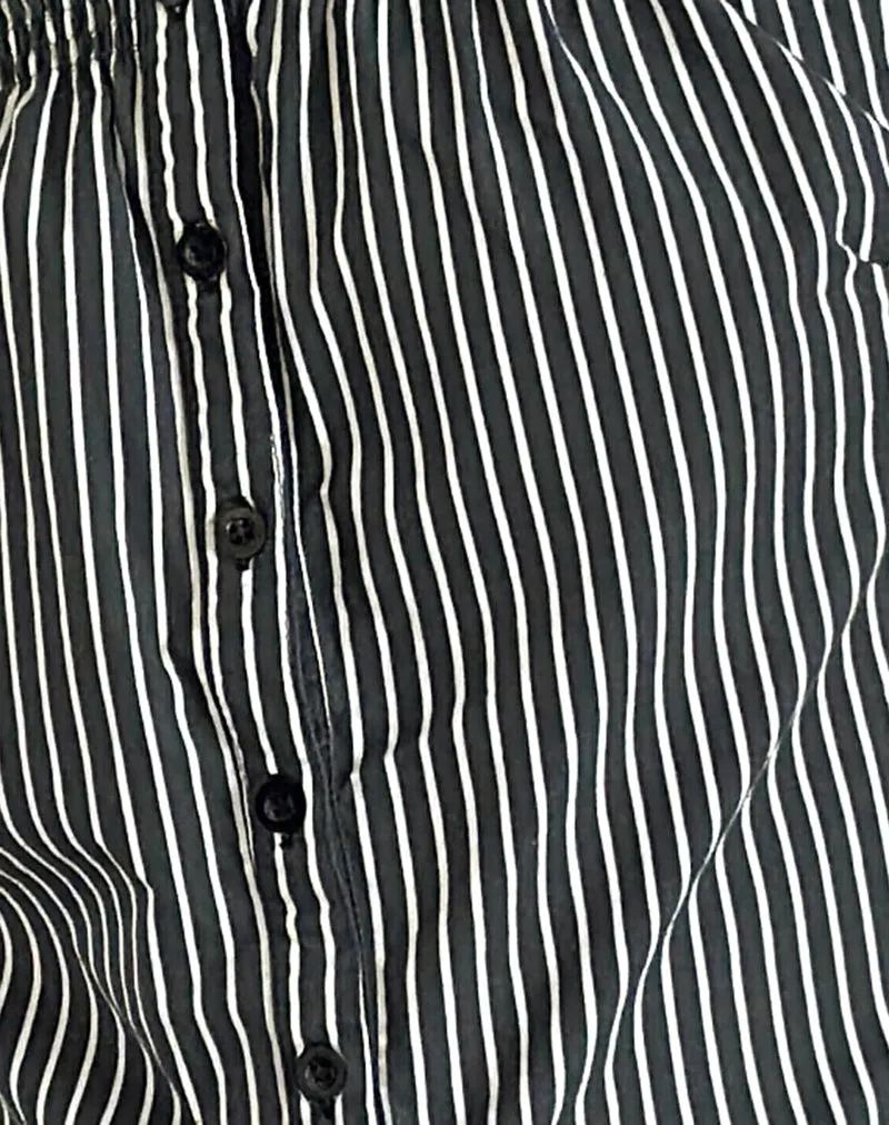 Ulsan Fitted Shirt in Black and Grey Stripe