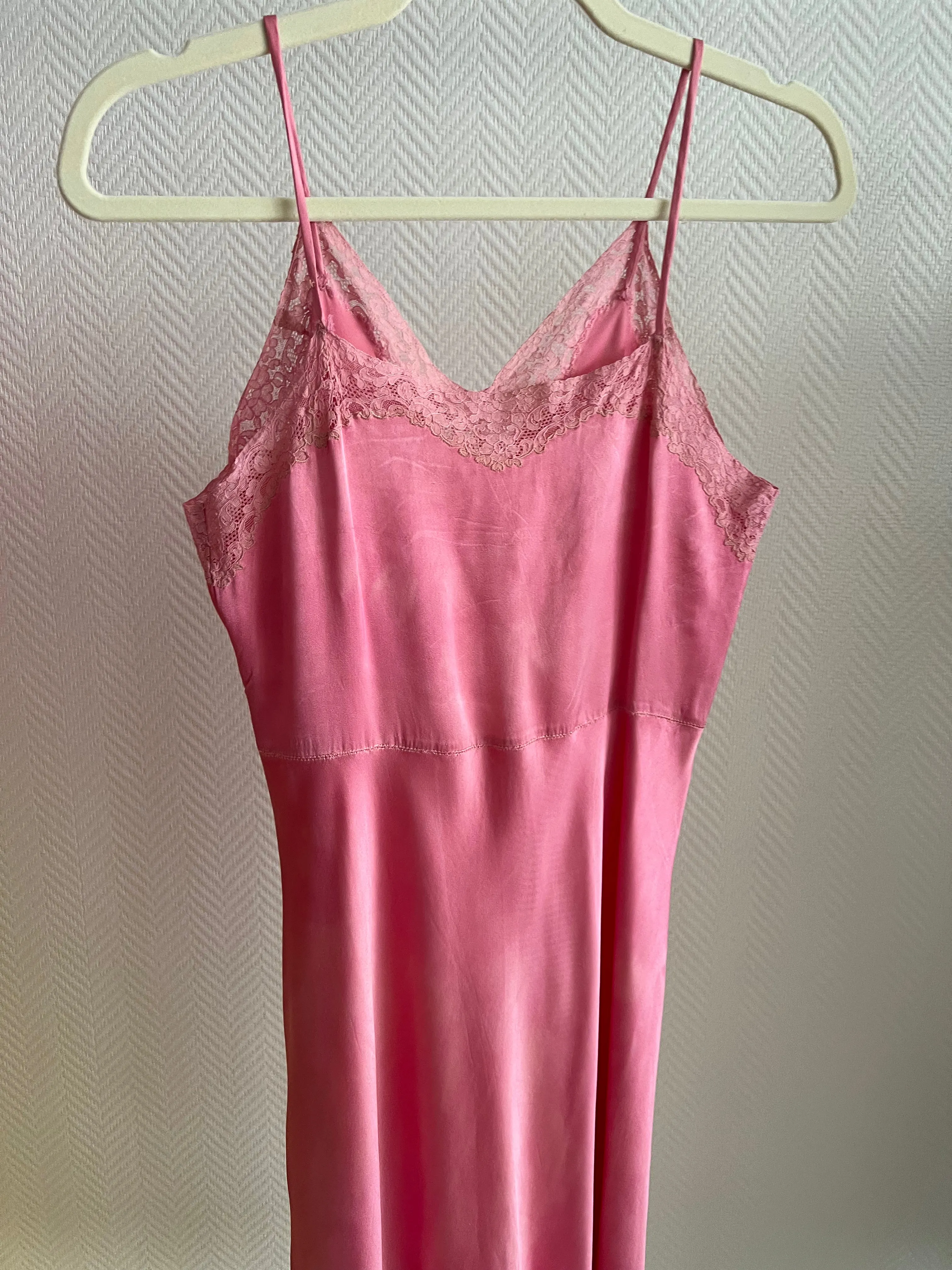 Vintage 1940s hand dyed fuschia silk slip dress