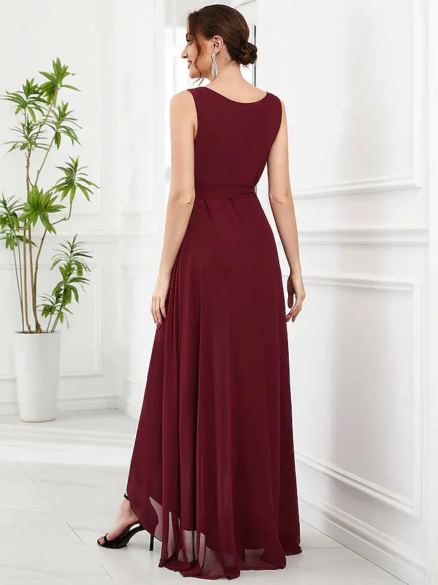 Wedding Guest Dresses Elegant Dress Party Wear Asymmetrical Sleeveless V Neck Chiffon with Ruffles Strappy