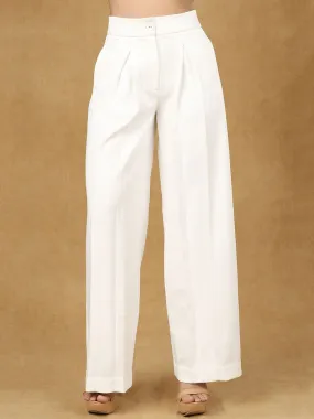 White Inverted Pleats High Waist Trouser