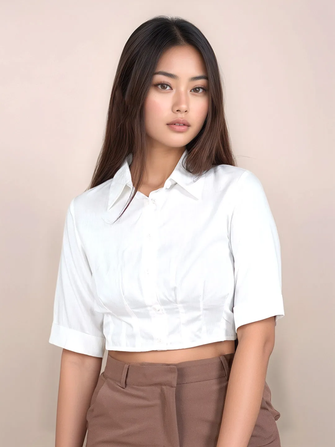 White Solid Short Sleeves Shirt