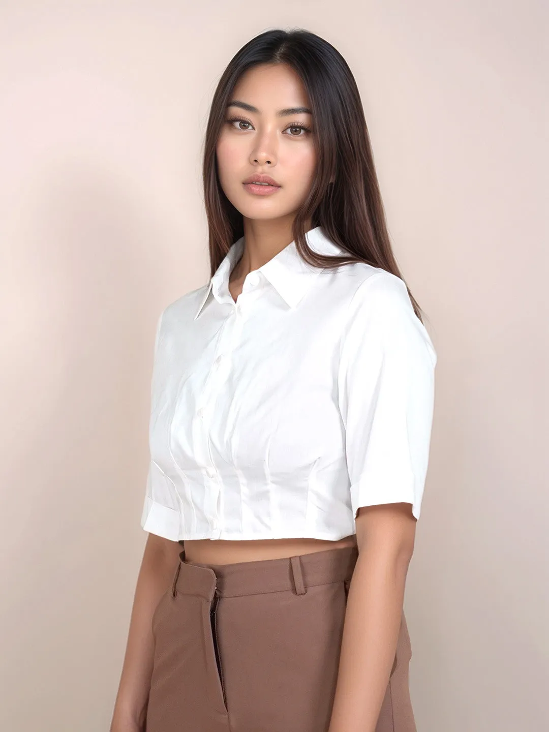 White Solid Short Sleeves Shirt