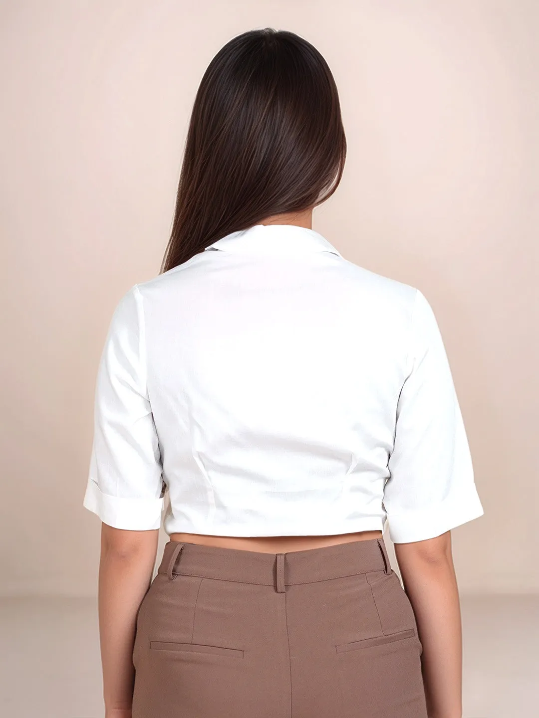 White Solid Short Sleeves Shirt