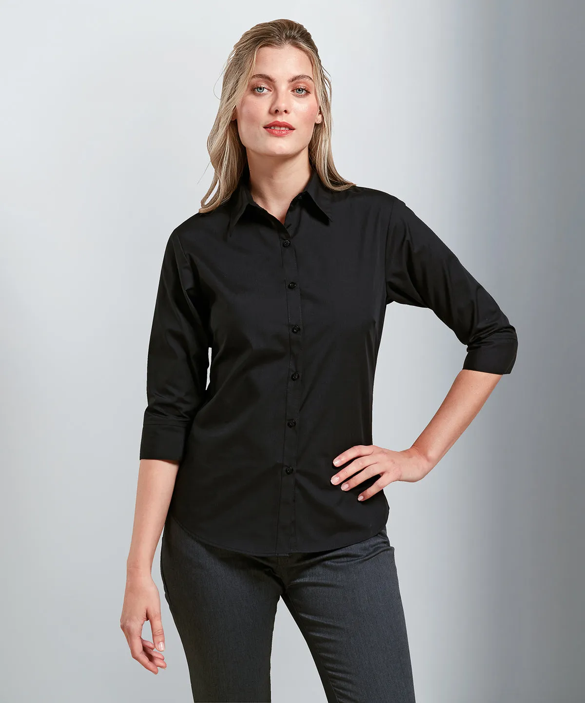 White* - Women's ¾ sleeve poplin blouse