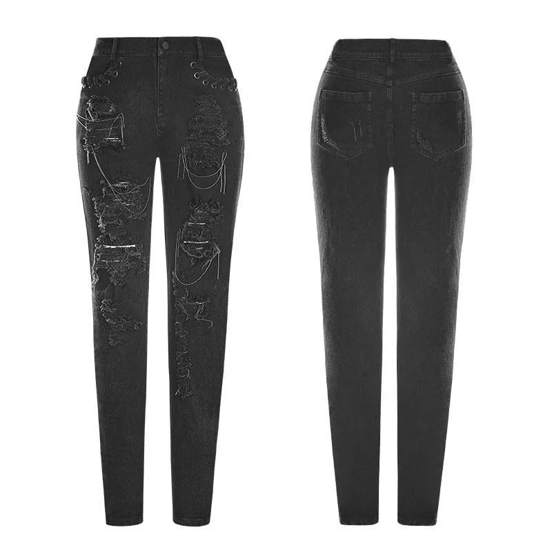 Women's Punk Distressed Slim-Fit Trousers