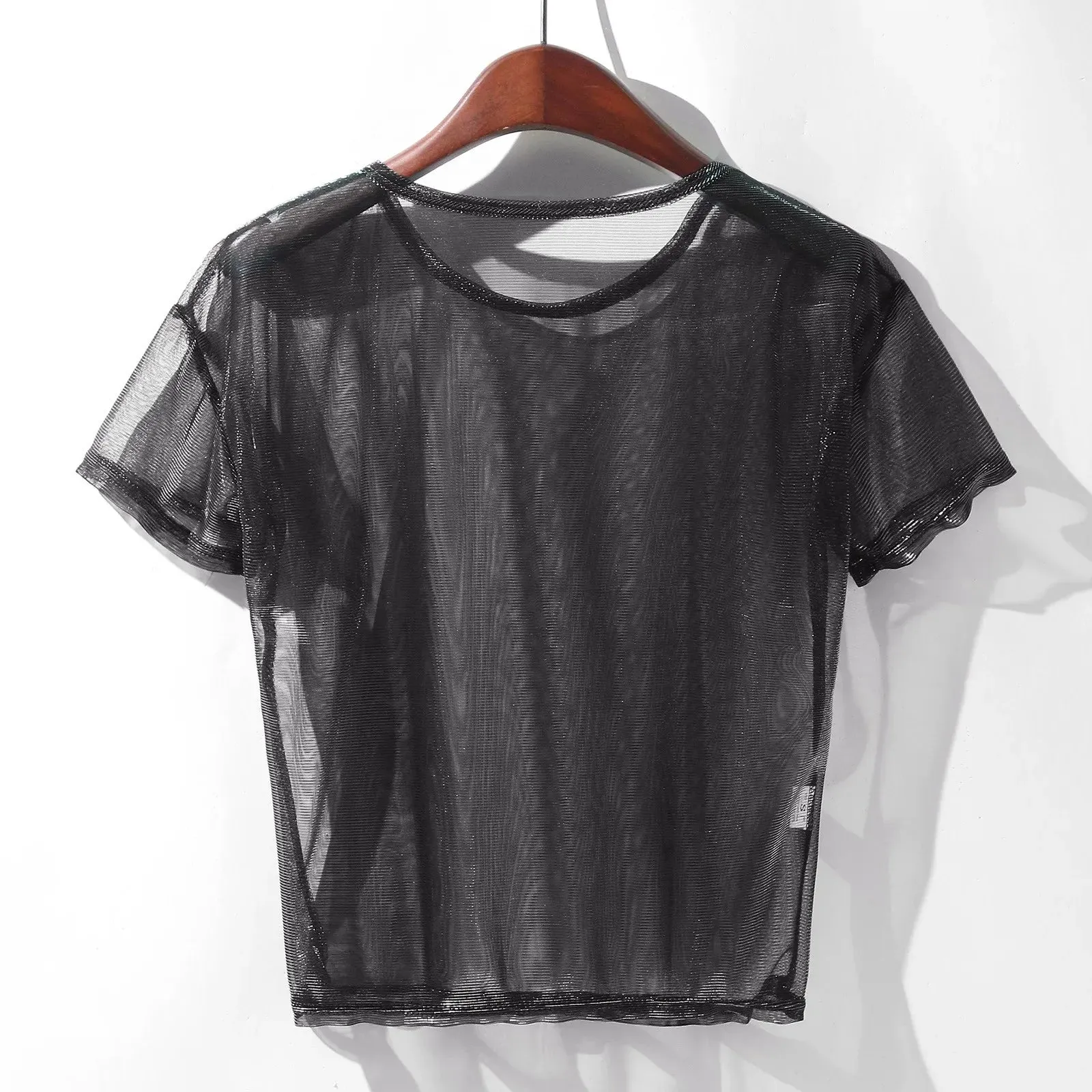 Women's See Through Mesh Blouse Short Sleeve Tops