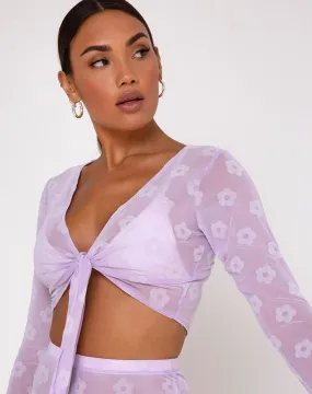 Yun Crop Top in Lilac Mesh Daisy White Flock